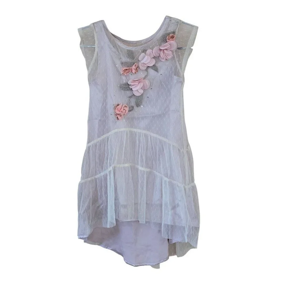 Mia Joy Girls Pink Lace Dress Size 2 Floral Embellished Hi-Low NWT